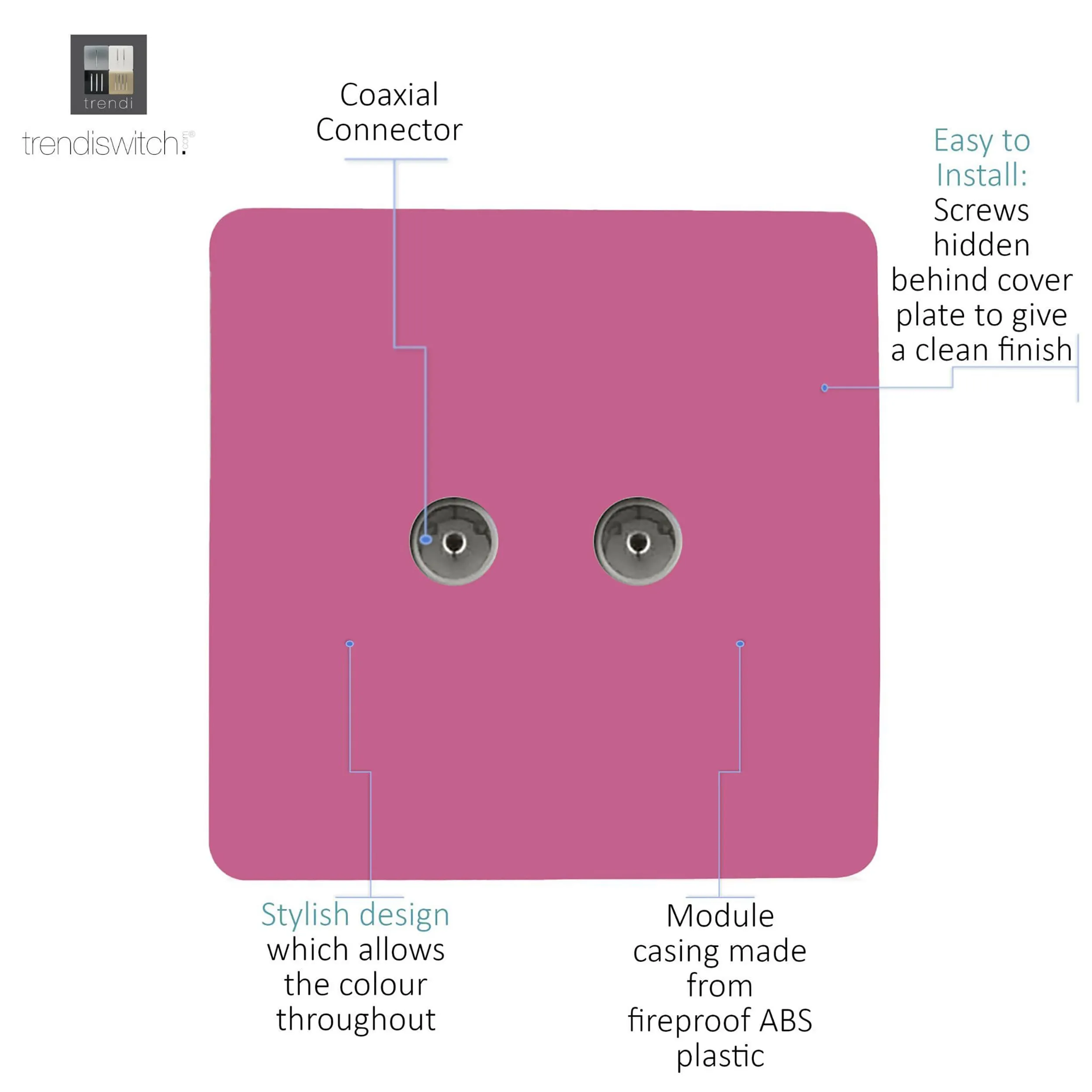 Twin TV Co-Axial Outlet Pink ART-2TVSPK  Trendi Pink